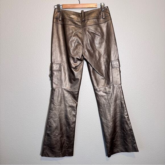 Vintage Cache Bronze Leather Cargo Style Pants Womens 2 Fall Flare Leg 90s - Picture 3 of 7